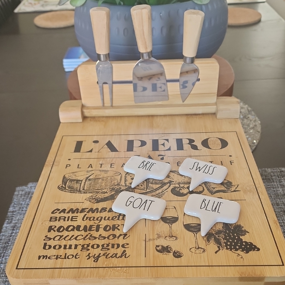 Rae Dunn Cheese Markers & Bamboo Cheese Board Set with Utensils